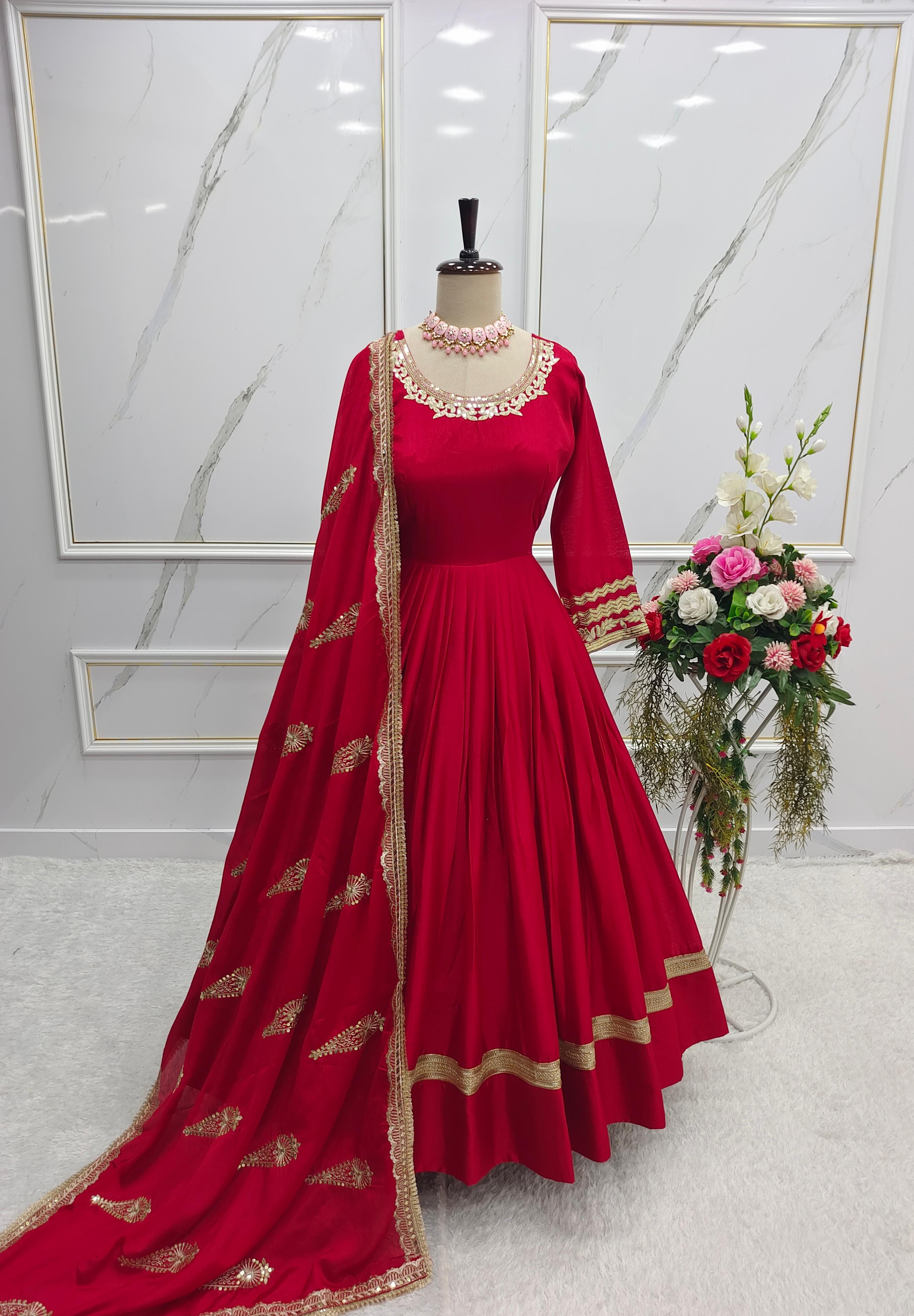 red designer anarkali dress Wholesale Red Georgette Anarkali Suit With Dupatta
