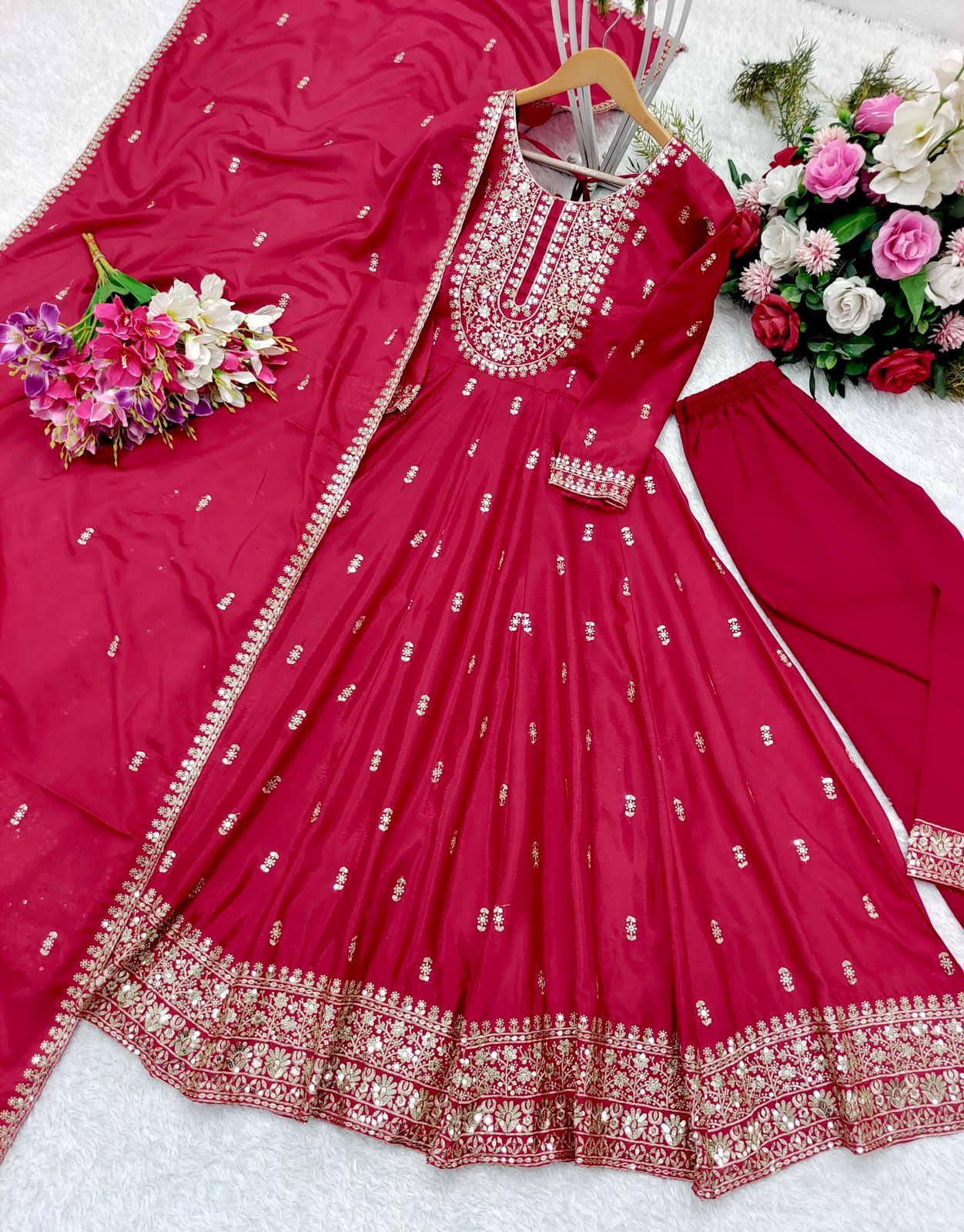 Ready to wear Red Anarkali Long Gown for Party and wedding