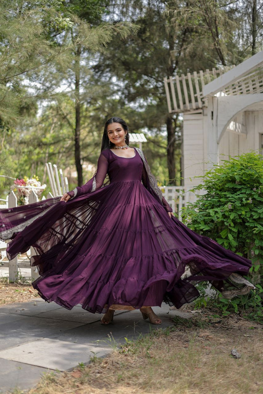 designer dupatta dress Parrot Designer Gown With Sequins Embroidery and Heavy Dupatta With 12 Meter Flair in USA, UK, Malaysia, South Africa, Dubai, Singapore