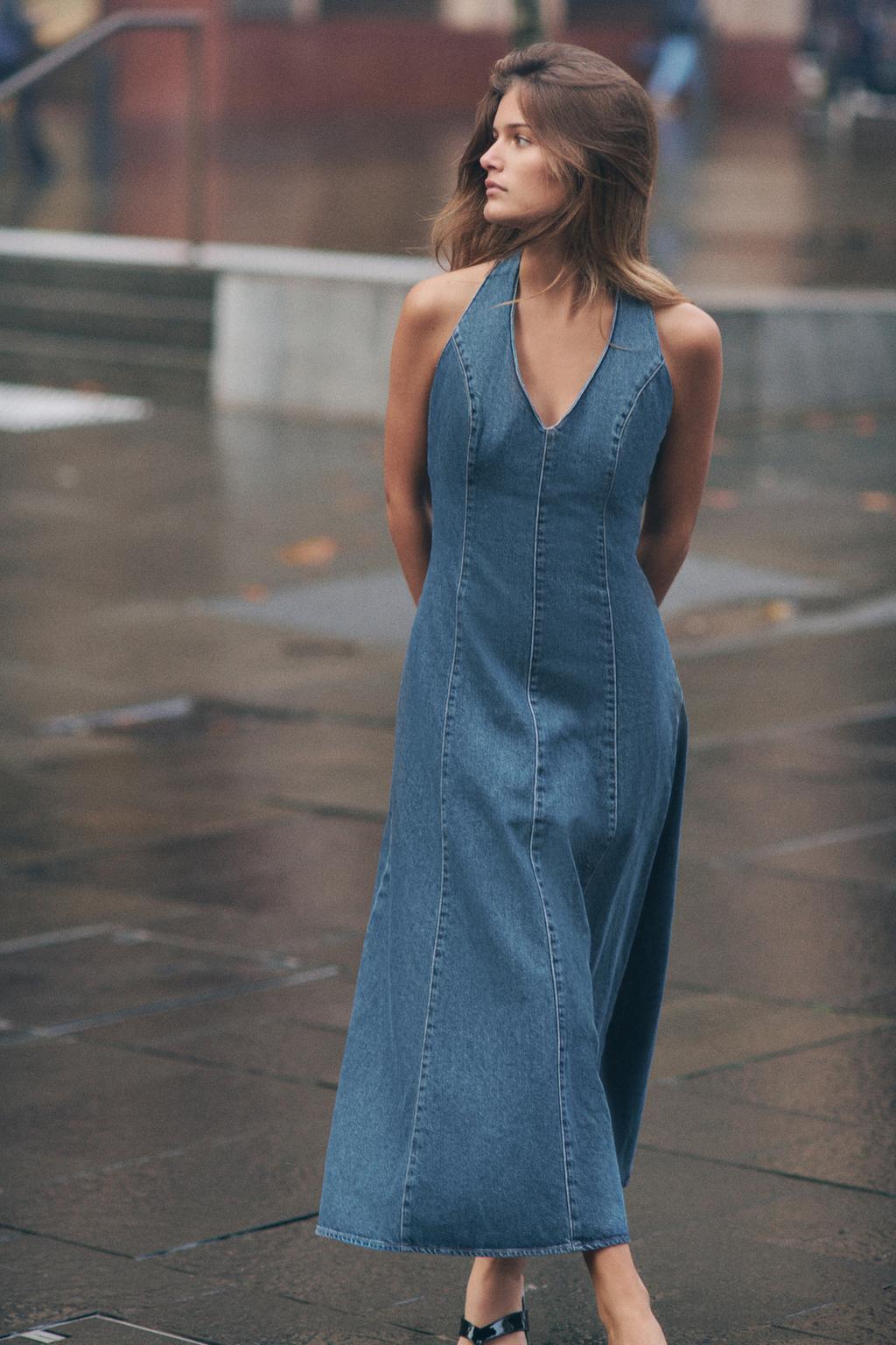 TRF HALTER DENIM DRESS
