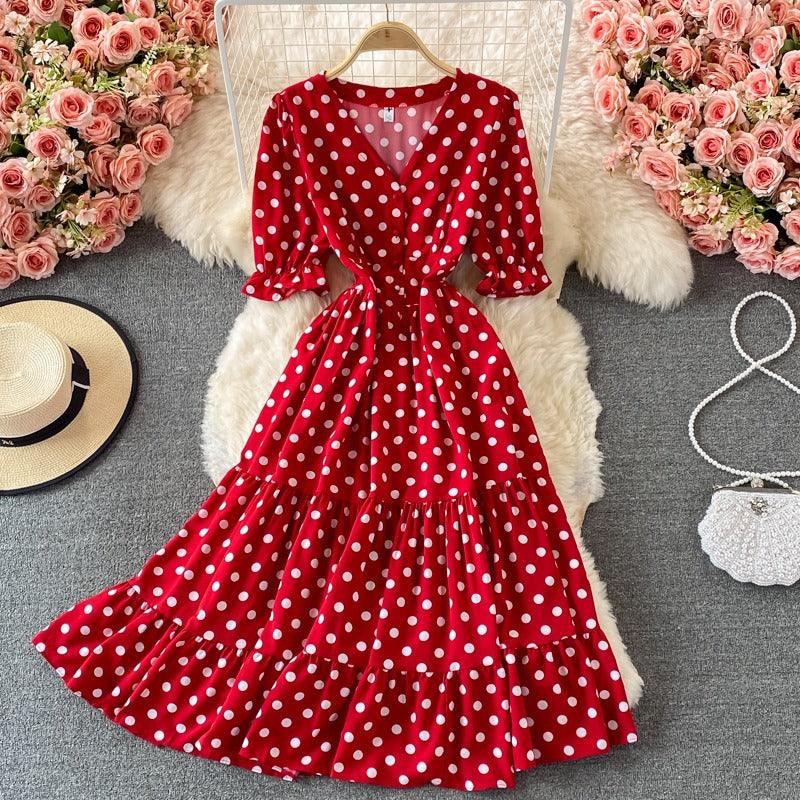 Elizabeth Summer Polka Long Dress - 24th Spoke