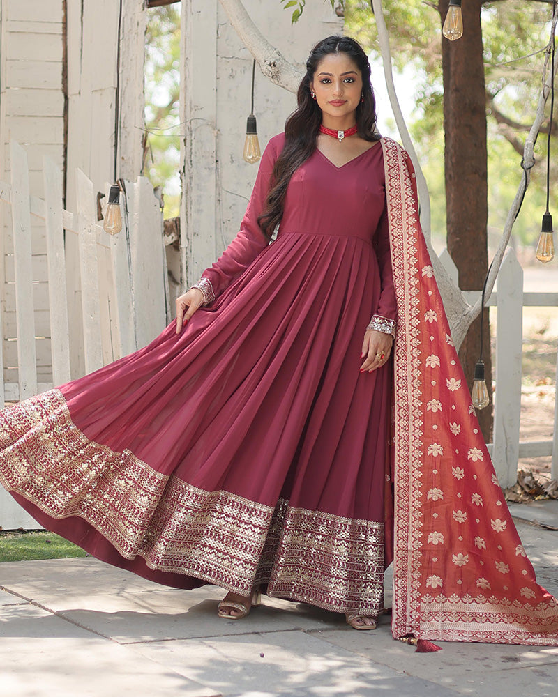 Dusty and Pastel Sky  Long Anarkali Gown for Festival and Party for women