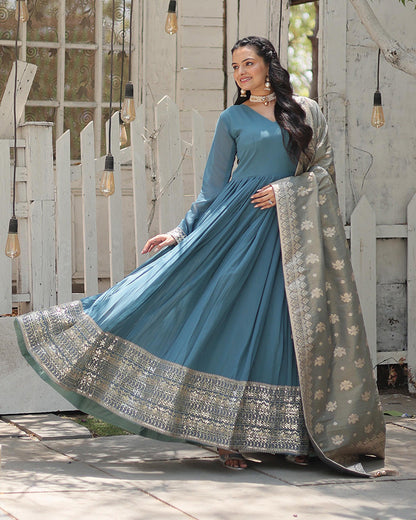 Dusty and Pastel Sky  Long Anarkali Gown for Festival and Party for women