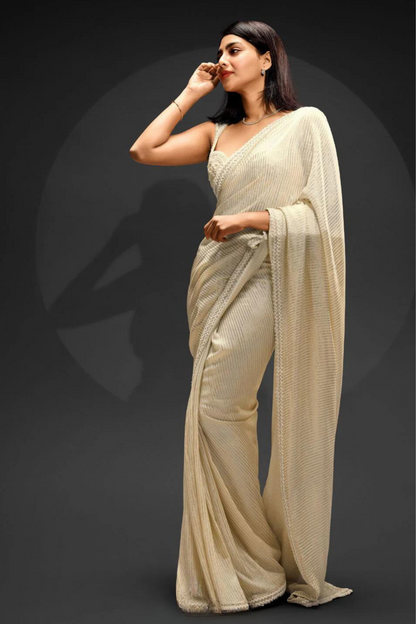 Aishwarya Lekshmi's White Bollywood Designer Sequine Saree