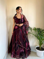 Designer Wine Organza ready to wear lehenga set for party and wedding