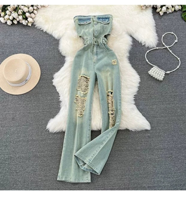 Jessica Summer Denim Ripped Jumpsuit