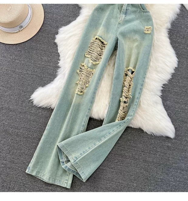 Jessica Summer Denim Ripped Jumpsuit