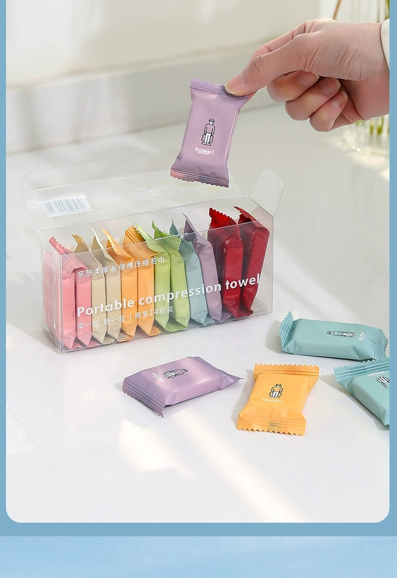 "Compressed Disposable Cotton Towels - Portable & Thickened Travel Pack for Face, Bath & Hotel Use"