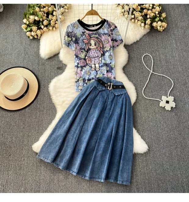 Jaqueline Summer Two Piece Denim Dress Set