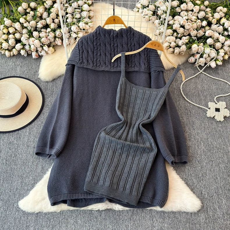 navy blue dress for baby girl Korean Style Women's Autumn/Winter Lazy Loose Knitted Sweater Shawl Coat & Inner Suspender Dress Set" 24th Spoke navy blue dress for baby girl Korean Style Women's Autumn/Winter Lazy Loose Knitted Sweater Shawl Coat & Inner Suspender Dress Set" 24th Spoke