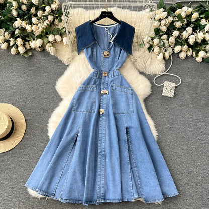 Emma Denim High Slit Dress