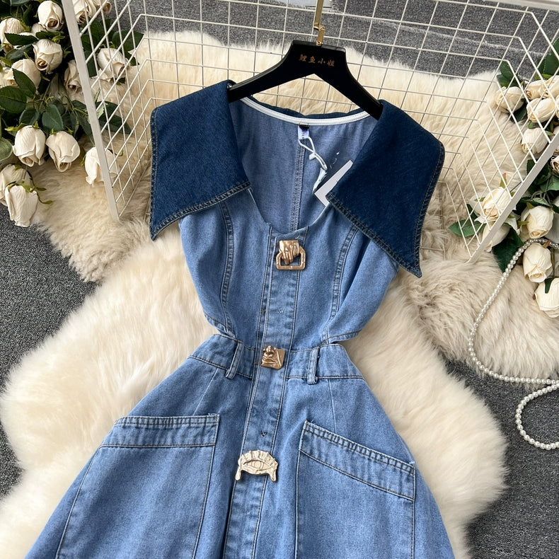 Emma Denim High Slit Dress