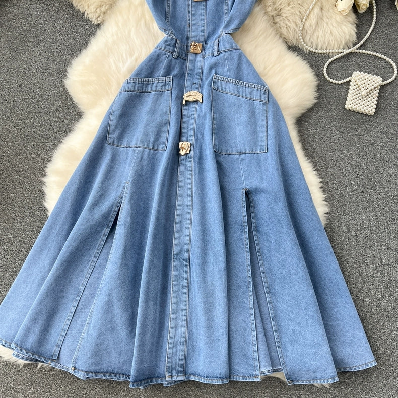 Emma Denim High Slit Dress