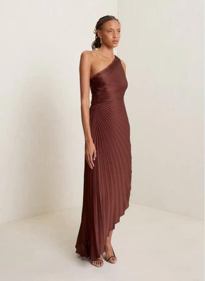 Rhea One Shoulder Satin Dress - 24th Spoke