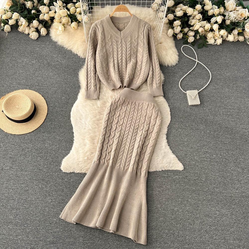 Nicole Two Piece V Neck Sweater Dress - 24th Spoke