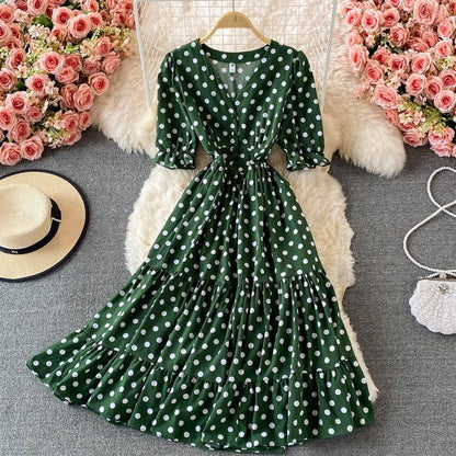 Elizabeth Summer Polka Long Dress - 24th Spoke