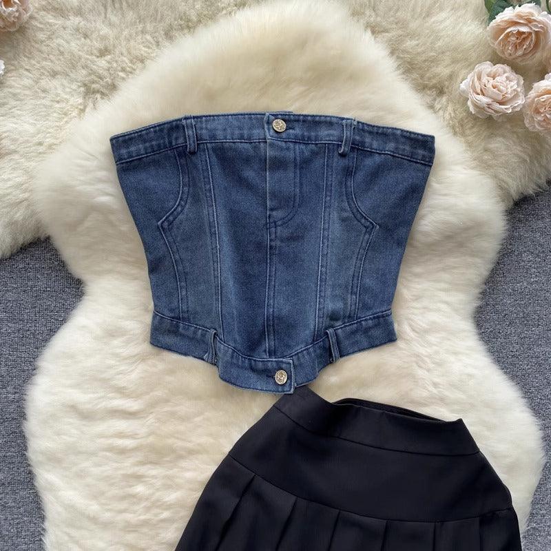 Alexandra Summer Denim Tube Top + Skirt - 24th Spoke