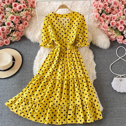 Elizabeth Summer Polka Long Dress - 24th Spoke