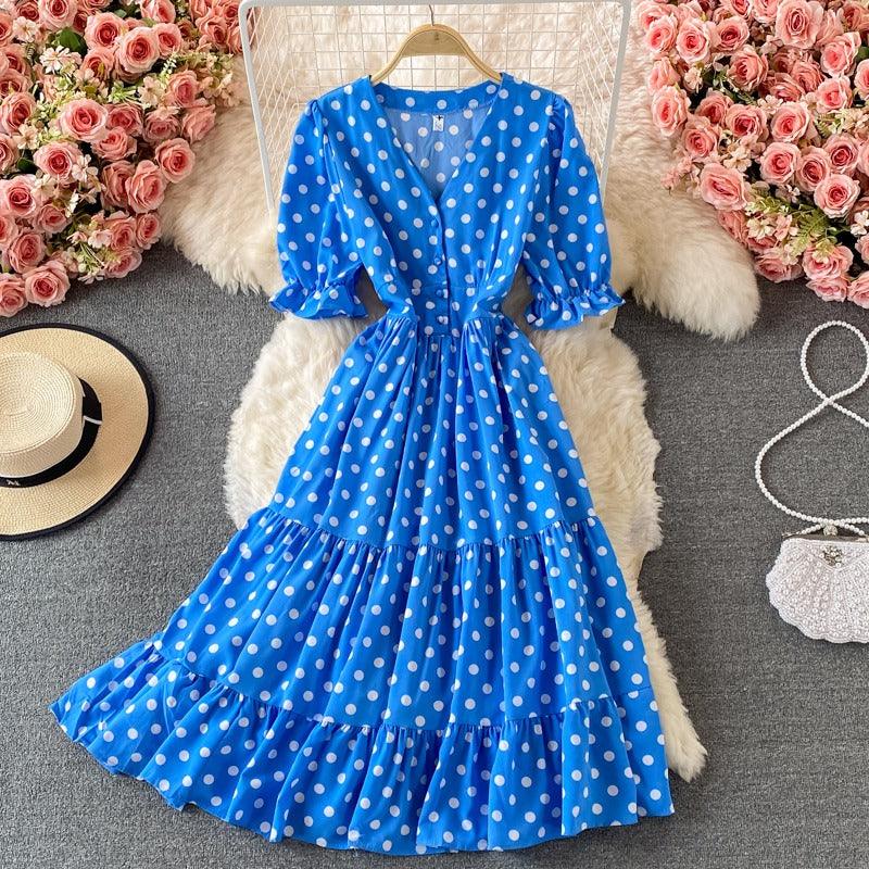 Elizabeth Summer Polka Long Dress - 24th Spoke