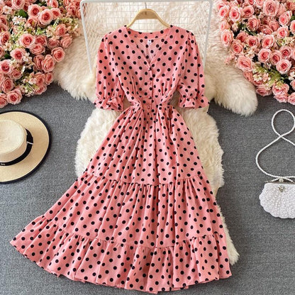 Elizabeth Summer Polka Long Dress - 24th Spoke