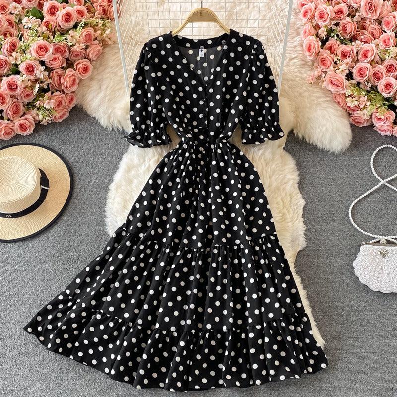 Elizabeth Summer Polka Long Dress - 24th Spoke