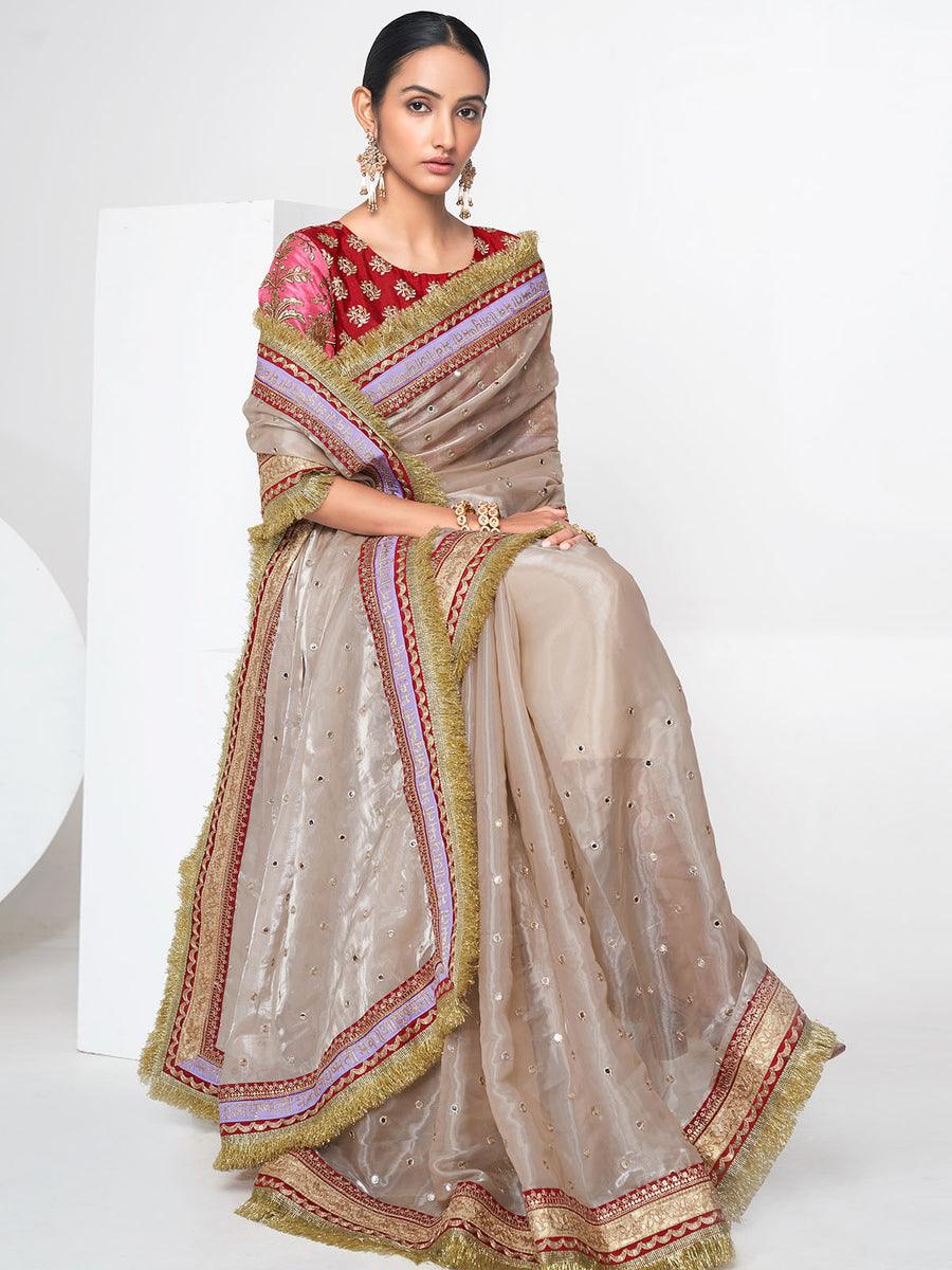 Kangana Organza Saree, Golden Beige Saree, Sabyasachi Saree - 24th Spoke