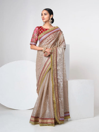 Kangana Organza Saree, Golden Beige Saree, Sabyasachi Saree - 24th Spoke