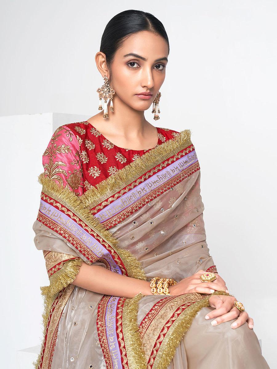 Kangana Organza Saree, Golden Beige Saree, Sabyasachi Saree - 24th Spoke