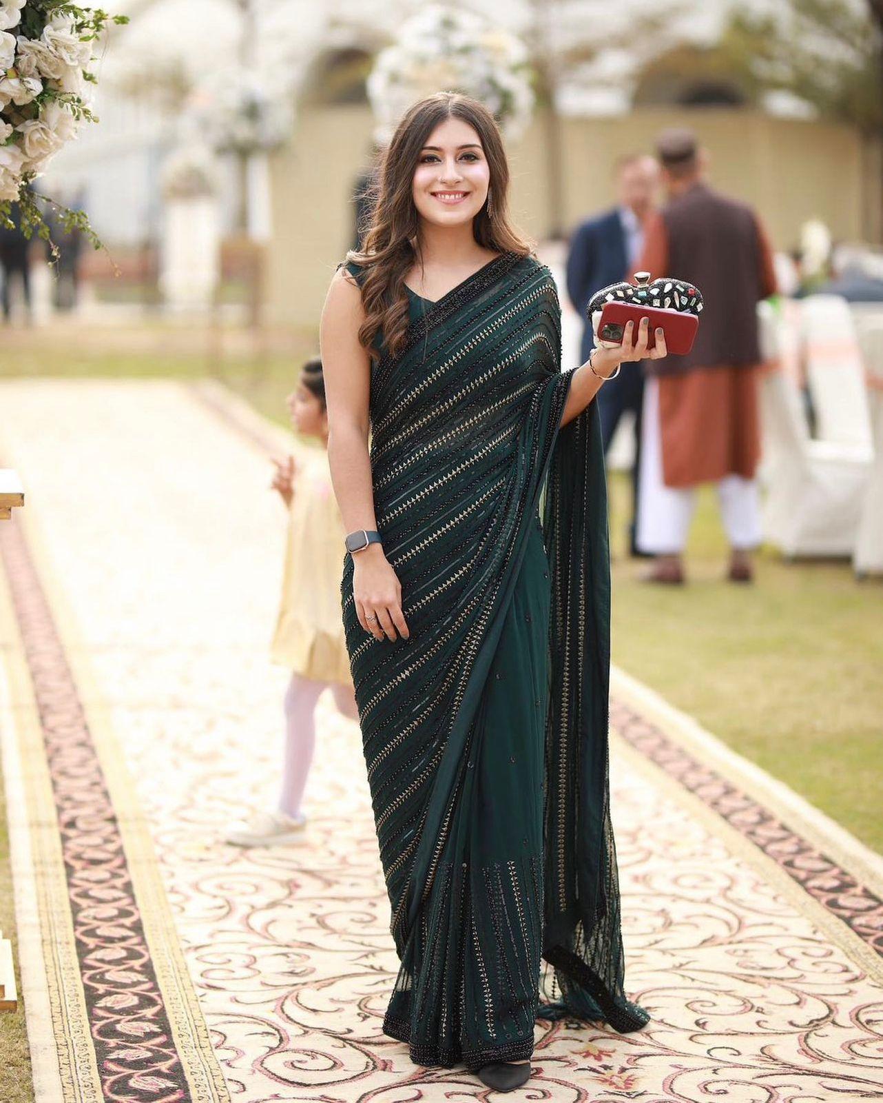 Sabyasachi Saree, Designer Saree, Black Saree, Green Saree, Priyanka chopra saree - 24th Spoke