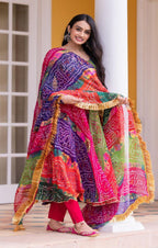 Jaipur Bandhni suit set, multicolour Anarkali Suit set , Leheriya Anarkali - 24th Spoke