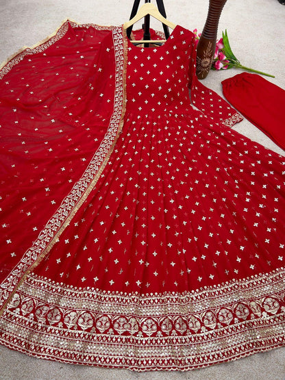 Red Anarkali Gown, Festive Suit , Red Salwar suit - 24th Spoke