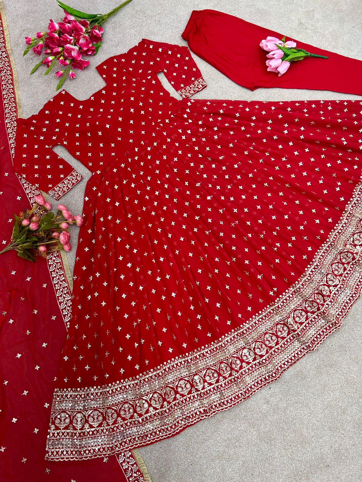 Red Anarkali Gown, Festive Suit , Red Salwar suit - 24th Spoke