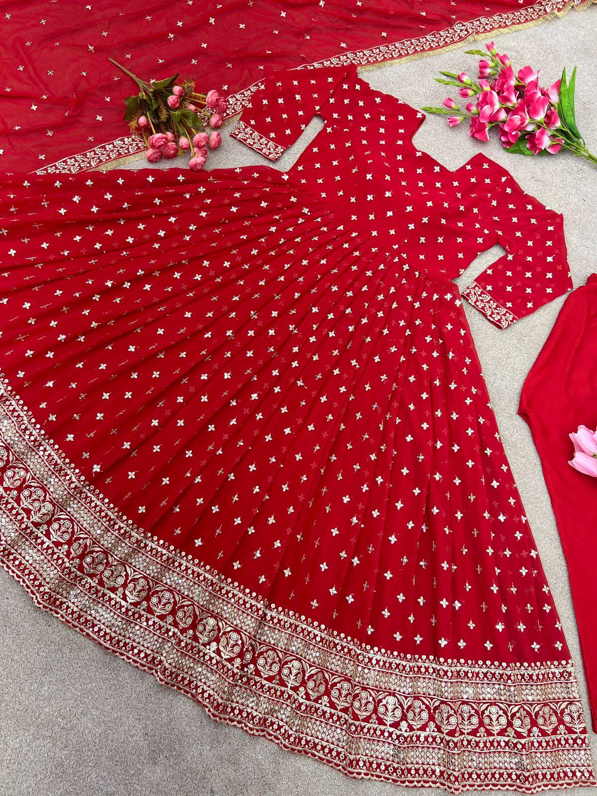 Red Anarkali Gown, Festive Suit , Red Salwar suit - 24th Spoke