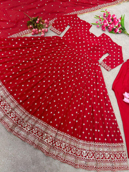 Red Anarkali Gown, Festive Suit , Red Salwar suit - 24th Spoke