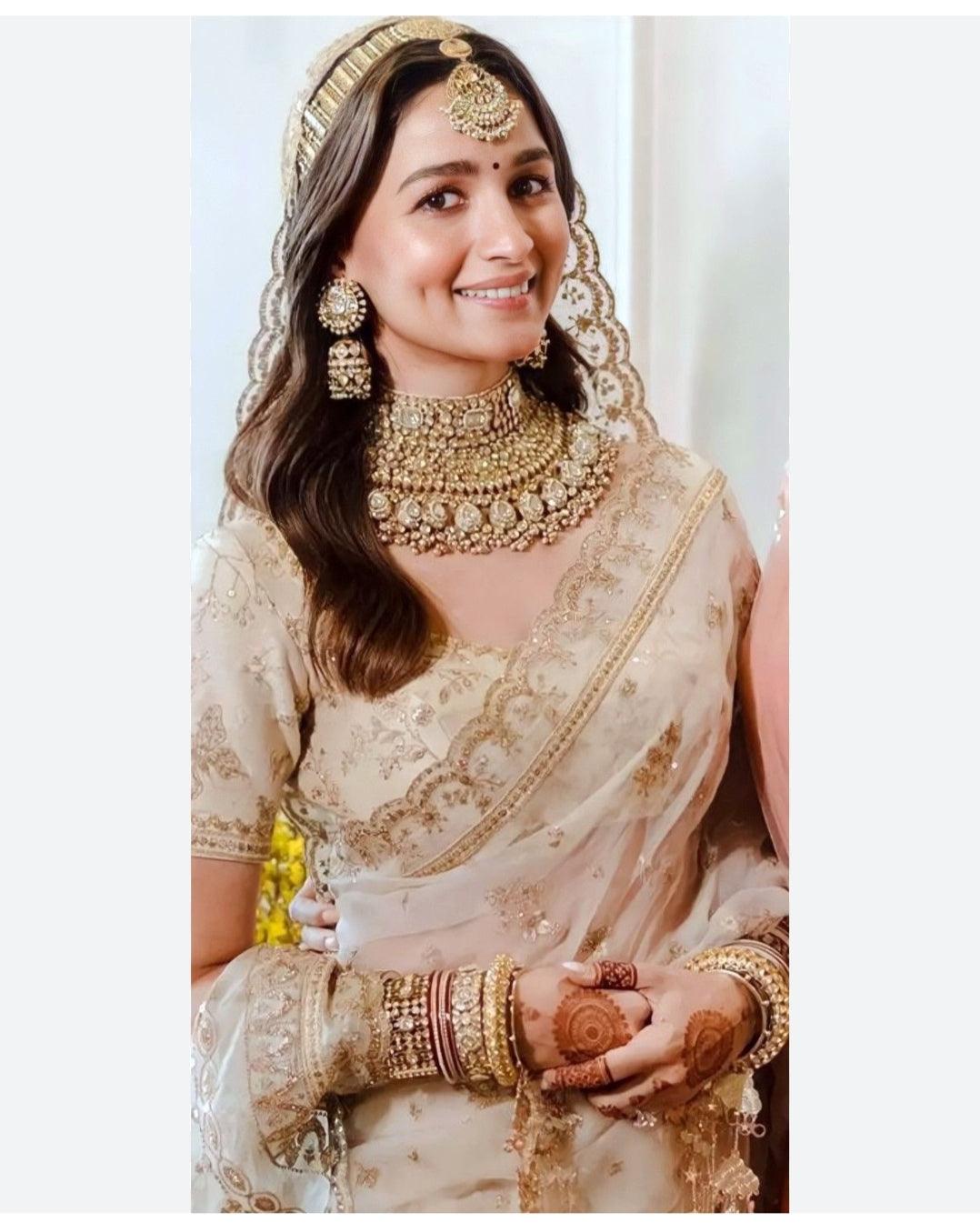 Alia Bhatt sabyasachi Saree, National Award Alia Saree, Alia Bhatt wedding Saree, Sabyasachi Saree, White Organza Saree - 24th Spoke