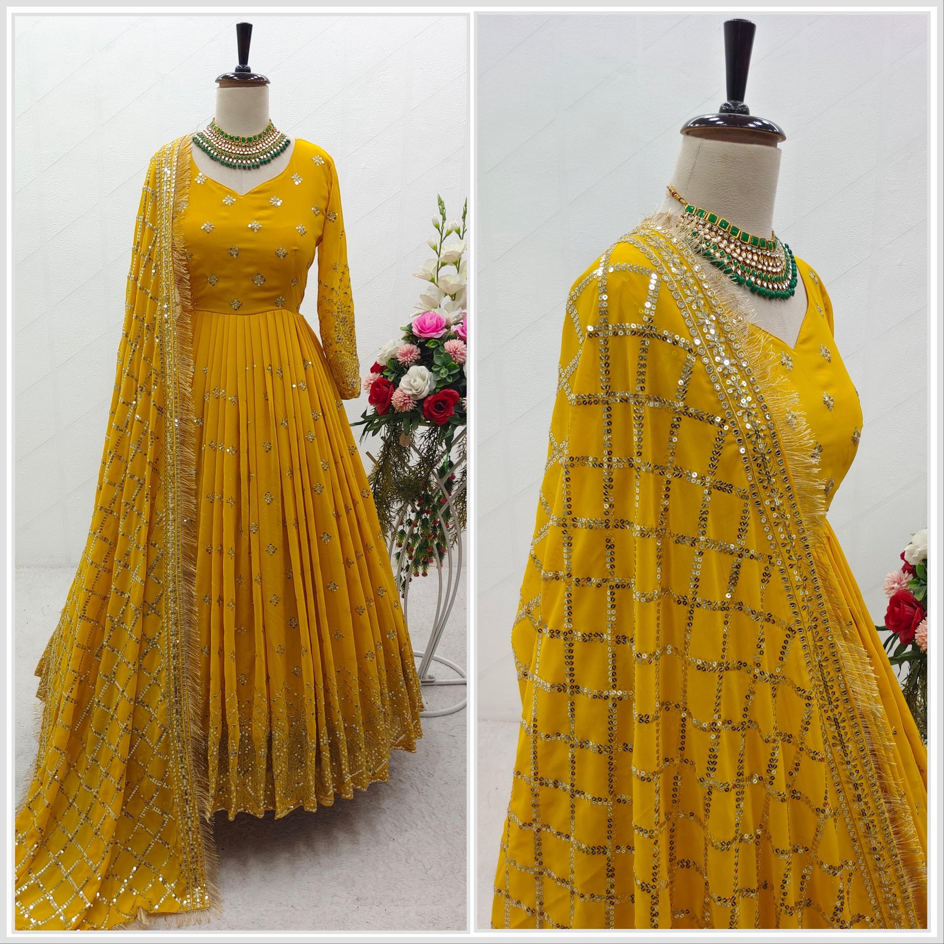 Rubina wedding Wear yellow Anarkali Gown suit - 24th Spoke