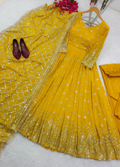 Rubina wedding Wear yellow Anarkali Gown suit - 24th Spoke