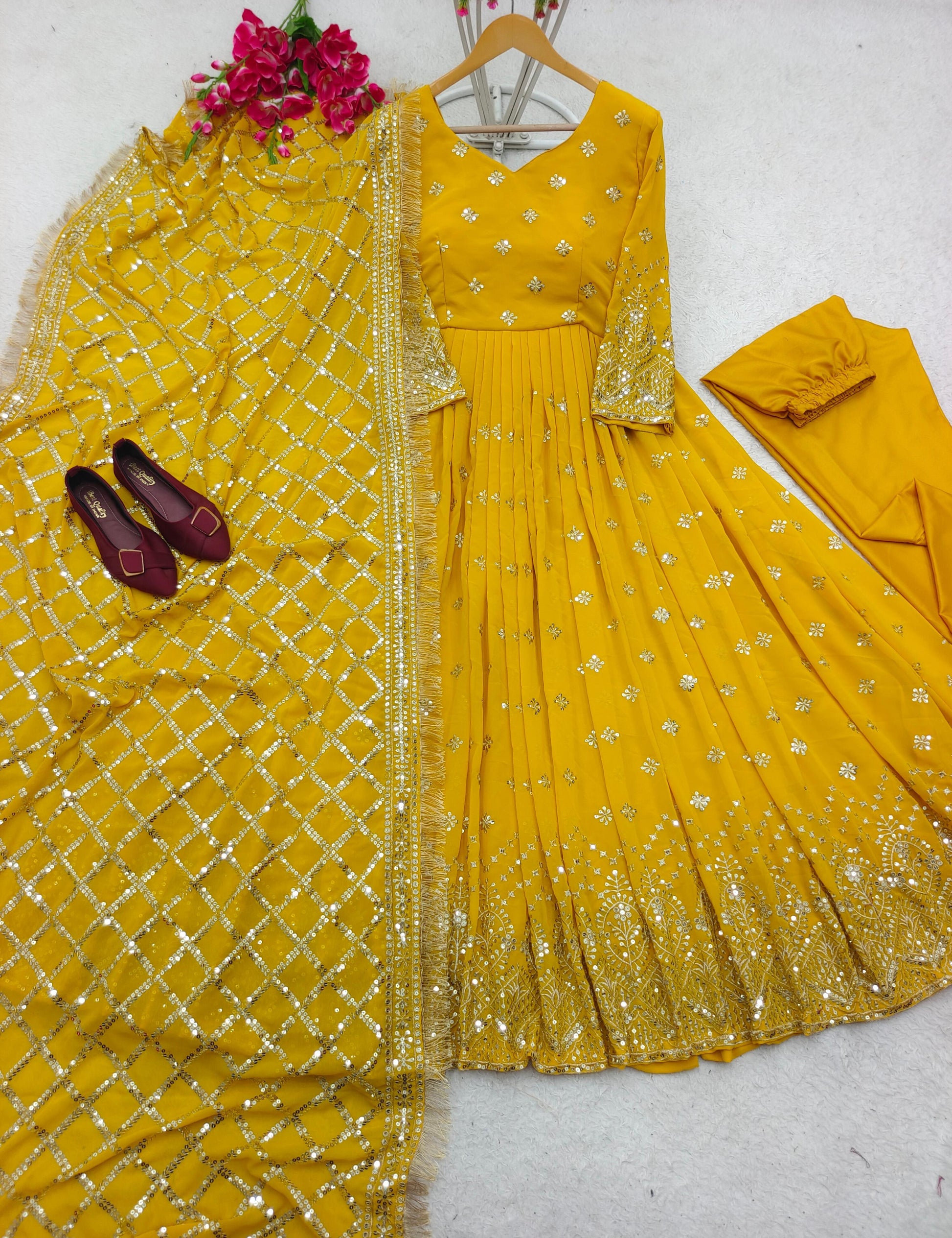 Rubina wedding Wear yellow Anarkali Gown suit - 24th Spoke