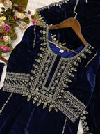 Wedding Wear Festive Designer Blue Velvet Suit - 24th Spoke
