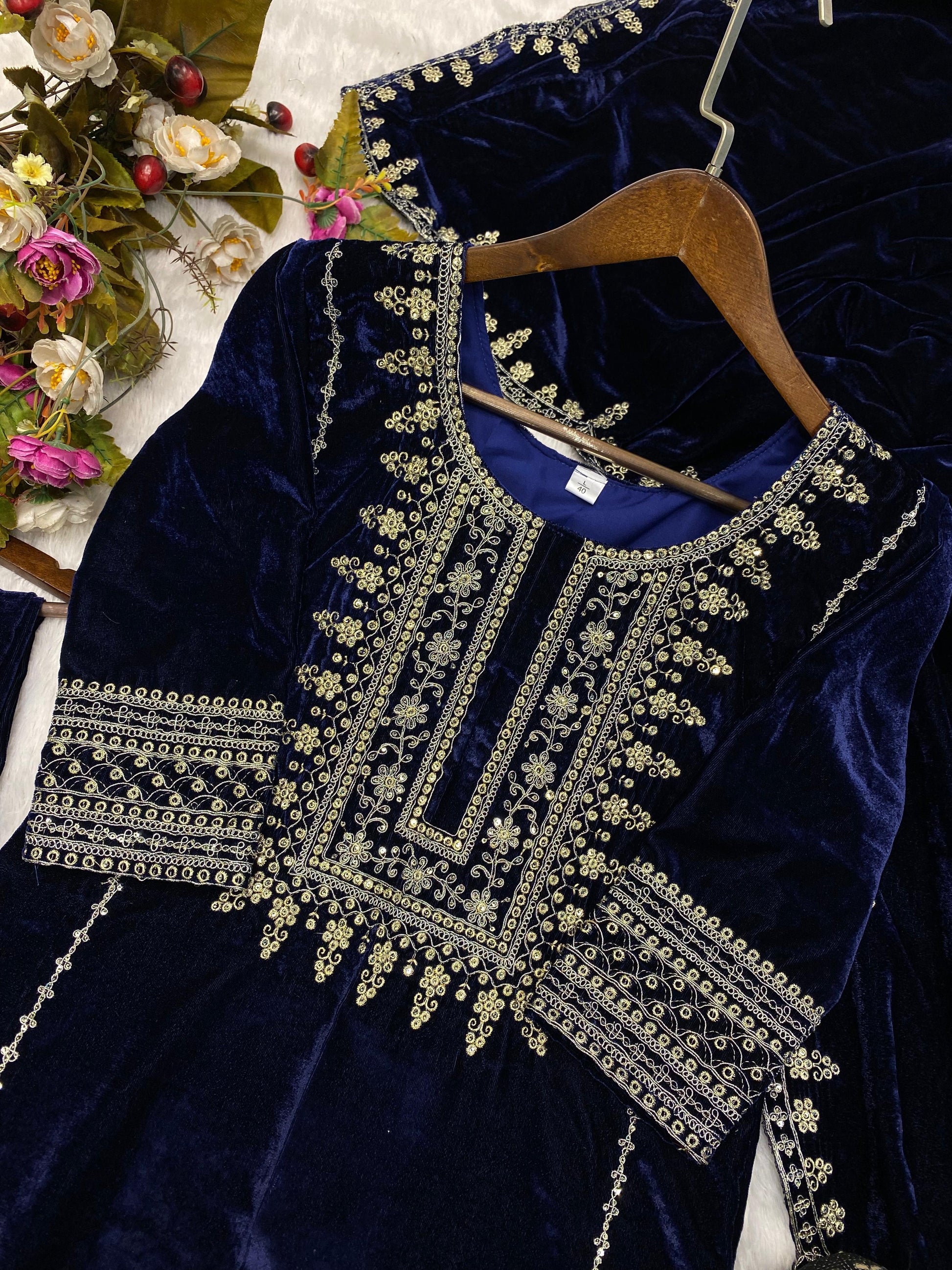 Wedding Wear Festive Designer Blue Velvet Suit - 24th Spoke