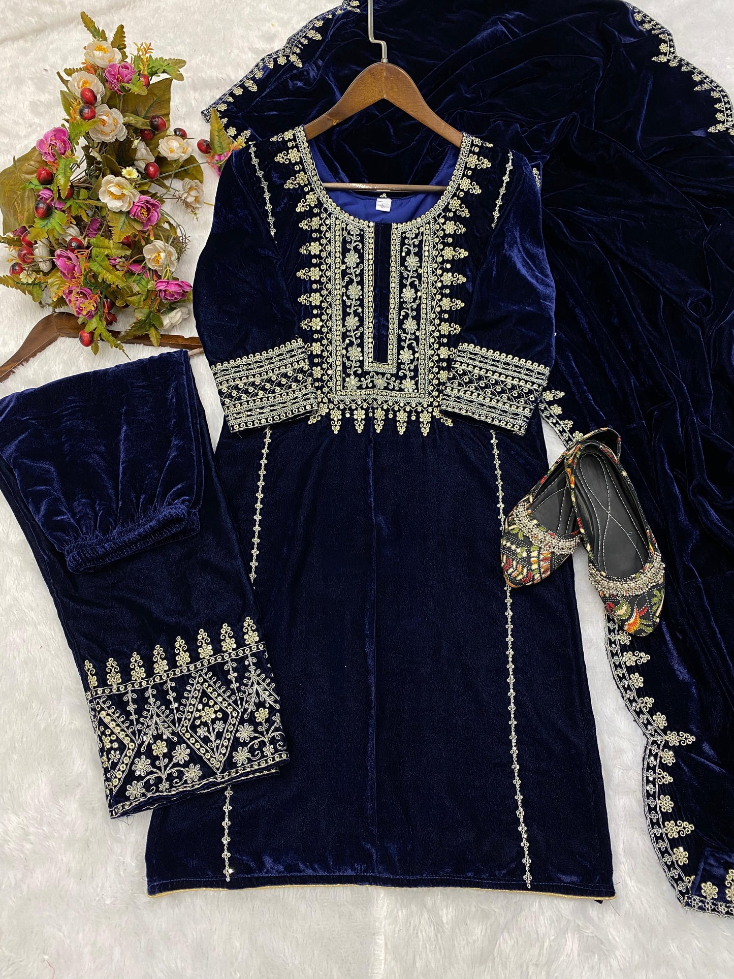 Wedding Wear Festive Designer Blue Velvet Suit - 24th Spoke