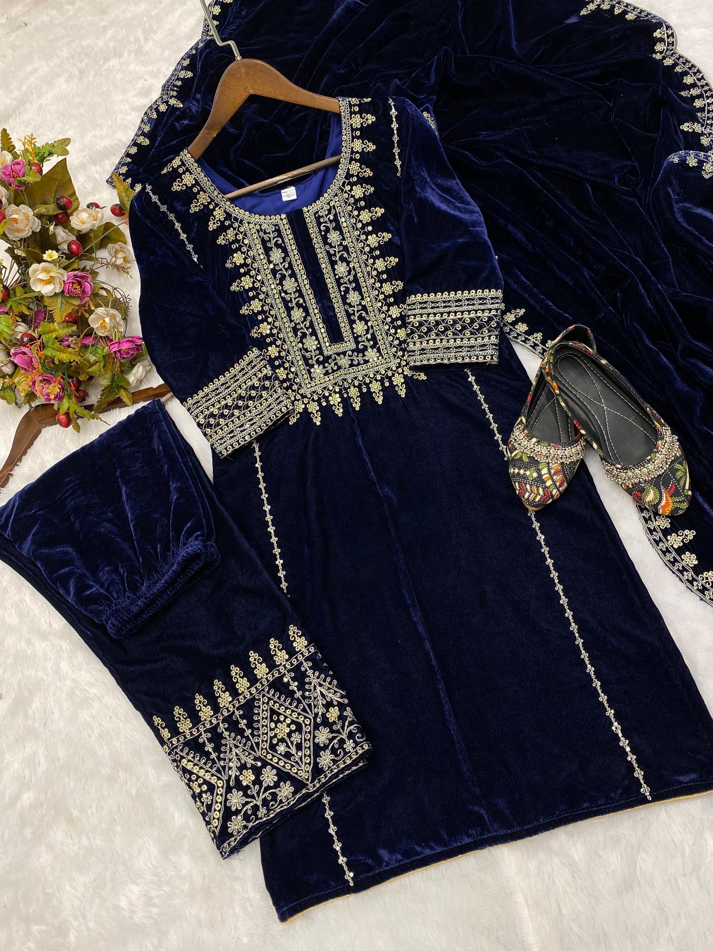 Wedding Wear Festive Designer Blue Velvet Suit - 24th Spoke