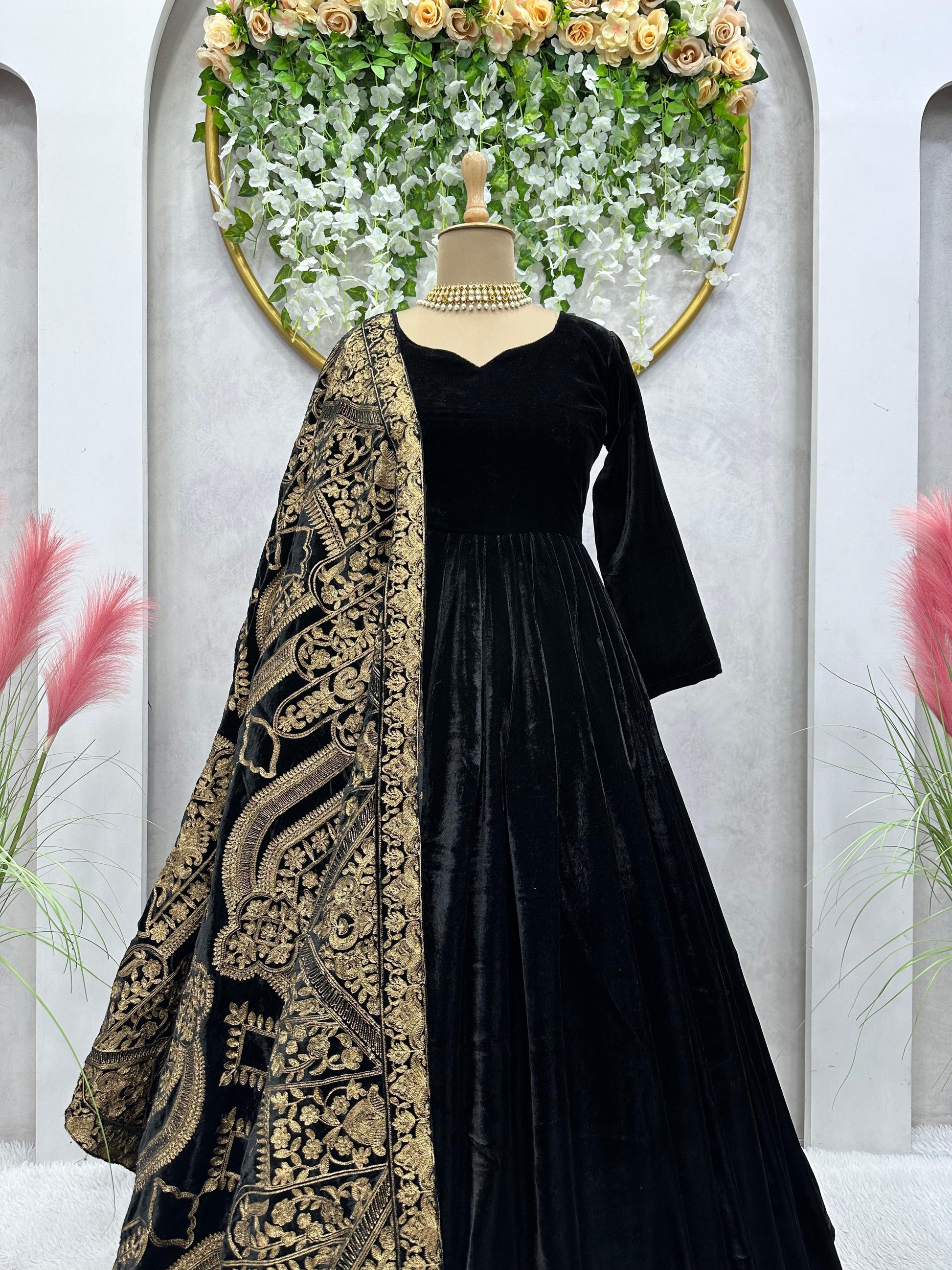 Sabyasachi Desinger Velvet Anarkali Gown with Velvet Shawl Dupatta - 24th Spoke