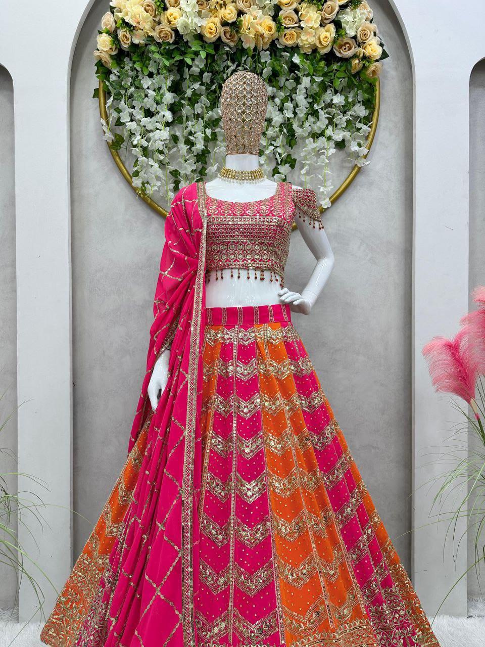 Pink and Orange Lehenga,Bridal bridesmaid Celebrity Lehenga choli - 24th Spoke