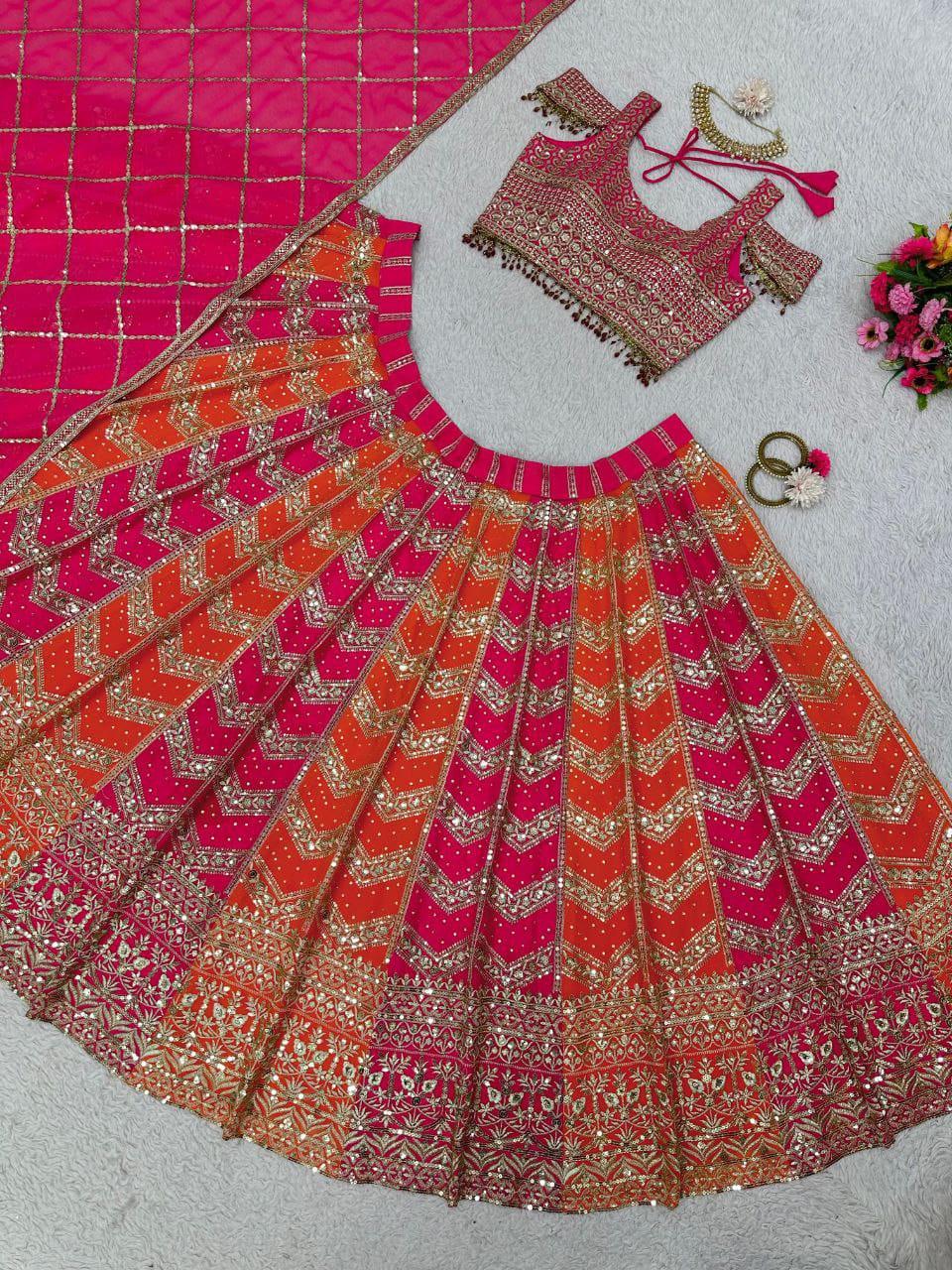 Pink and Orange Lehenga,Bridal bridesmaid Celebrity Lehenga choli - 24th Spoke