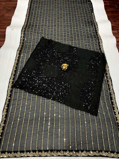 Upalina bollywood style Black Saree with sequin work