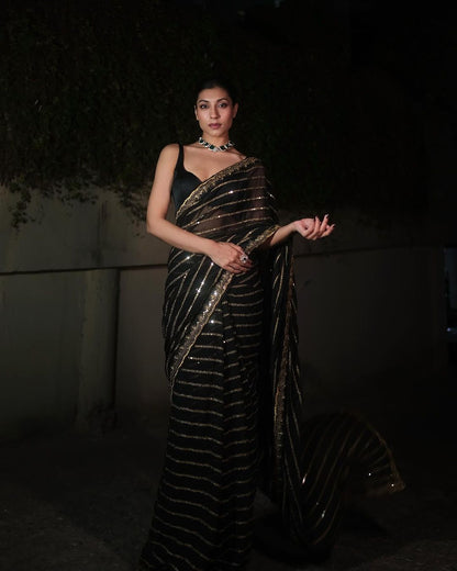 Upalina bollywood style Black Saree with sequin work