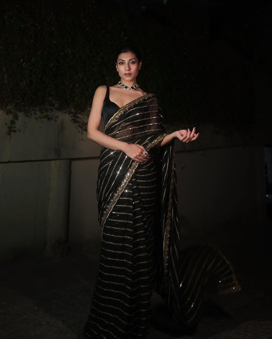 Upalina bollywood style Black Saree with sequin work