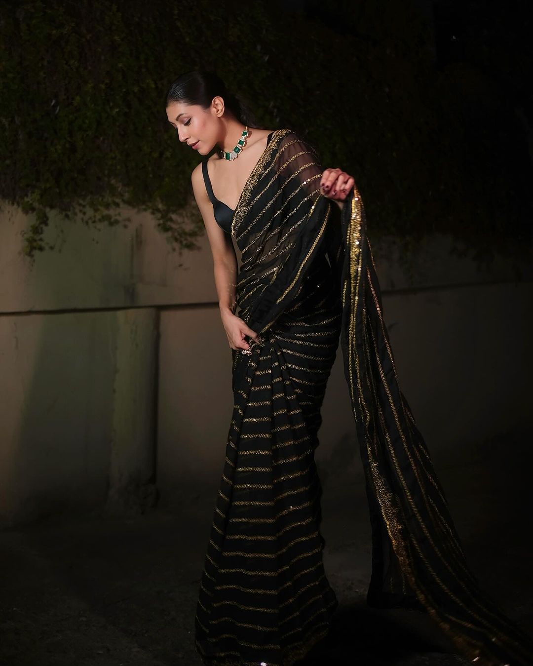 Upalina bollywood style Black Saree with sequin work