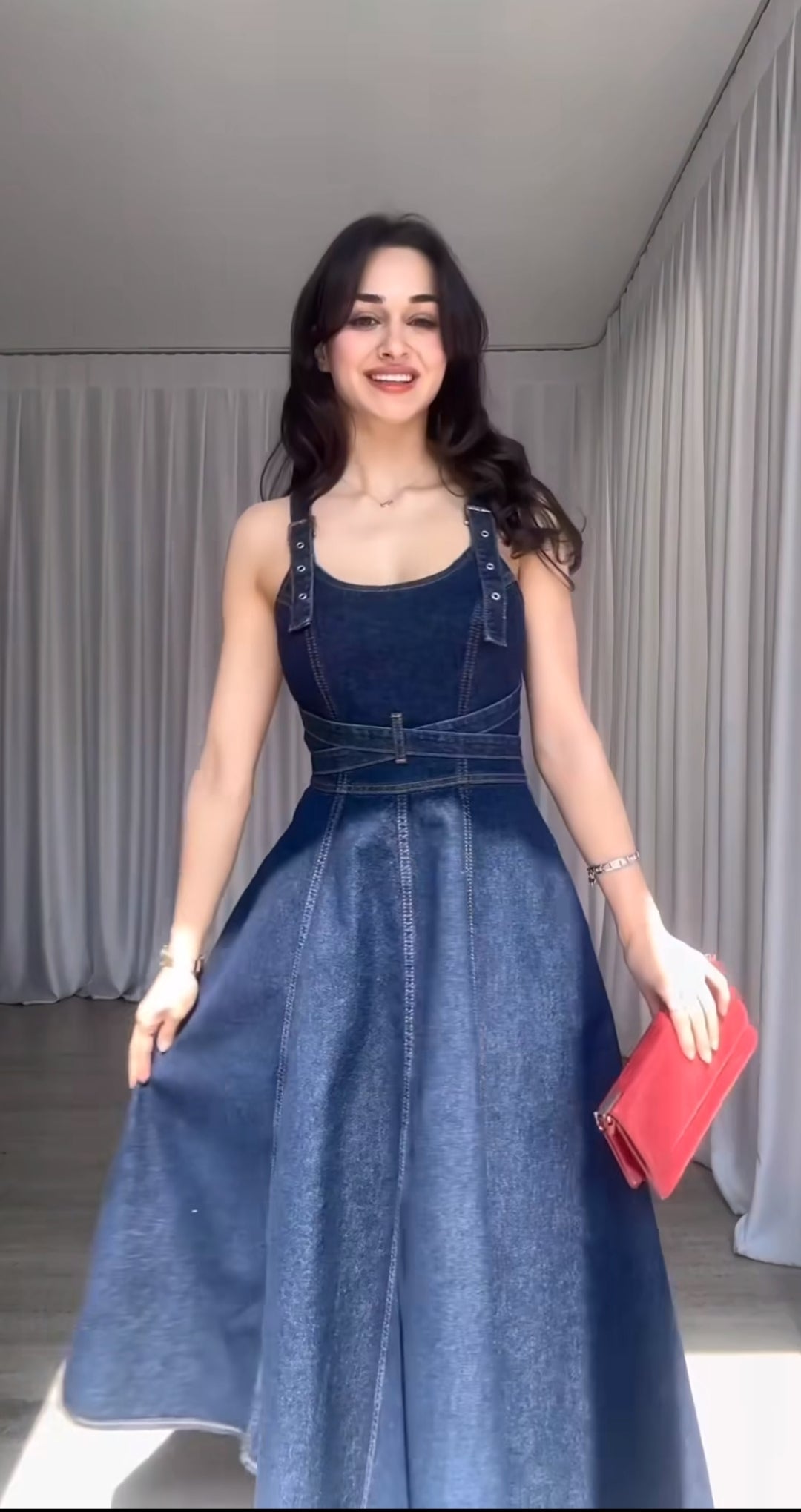 Womens Long Denim Dress in Dark Blue for Everyday Wear – 24th Spoke